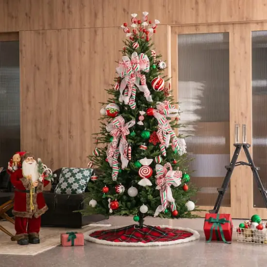 Glitzhome&reg; 48" Red & Black Plaid Reversible Sherpa/Flannel Christmas Tree Skirt {5}