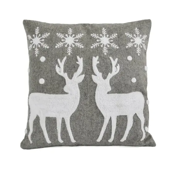 18&rdquo; Gray & White Reindeer & Snowflakes Throw Pillow {1}