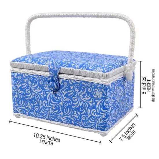 SINGER&reg; Large Blue Deliah Scroll Print Sewing Basket with Sewing Scissors & Notions {8}