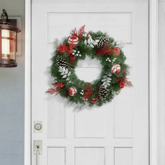 24" Ornament & Pinecone Decorated Wreath {3}