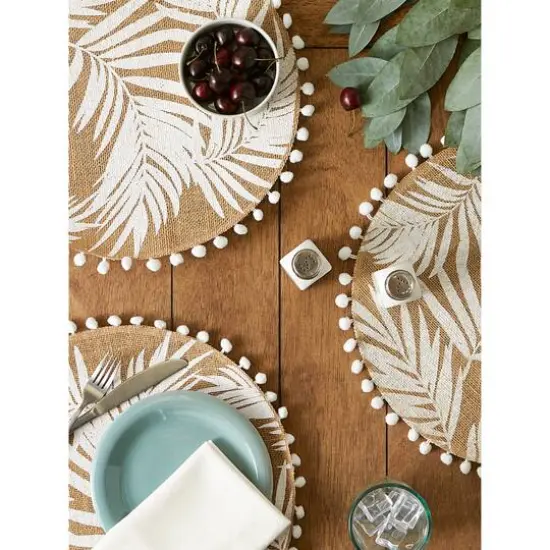 White Fern Print On Natural Round Jute Placemat (Set of 6) {5}