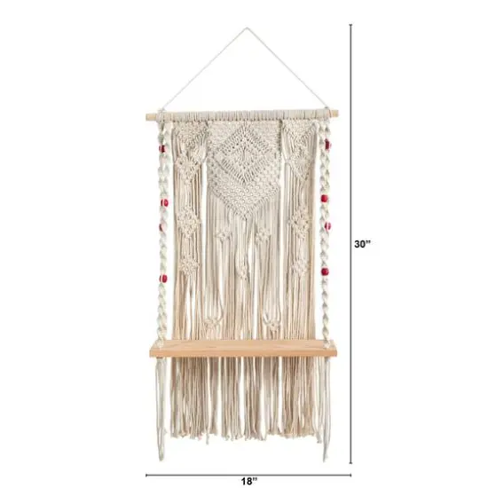 2.5ft. x 1.5ft. Bohemian Macrame Wall Hanging with Wooden Shelf {3}