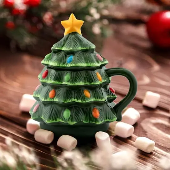 Mr. Christmas 16oz. Green Nostalgic Ceramic Tree Lidded Mug {3}
