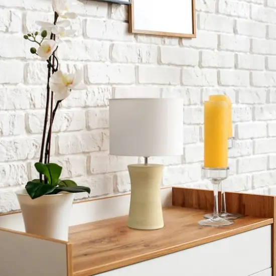 Simple Designs White Shade Ceramic Hourglass Table Lamp Beige {5}