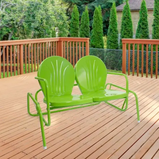 2-Person Outdoor Retro Metal Tulip Double Glider Patio Chair Lime Green {3}