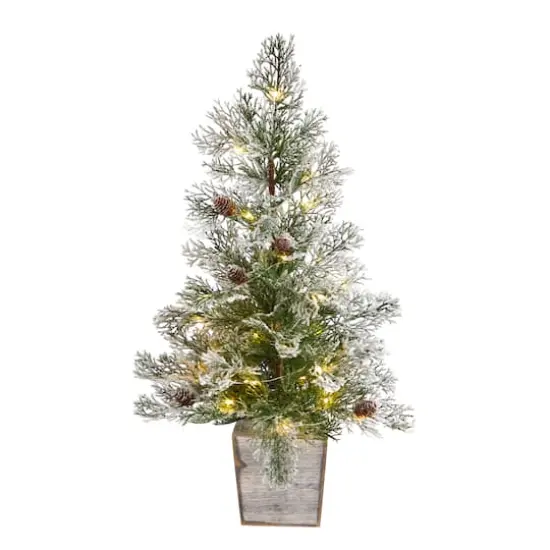 2ft. Pre-Lit Frosted Artificial Christmas Tree in Decorative Planter, Clear Lights {1}