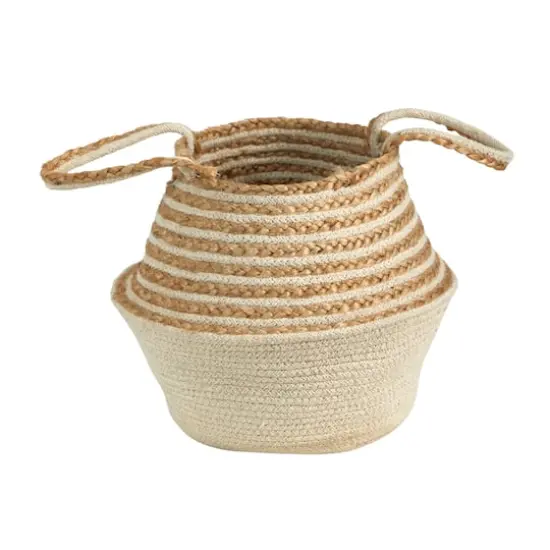 14'' Cream & Natural Cotton & Jute Boho Chic Belly Basket Planter {1}