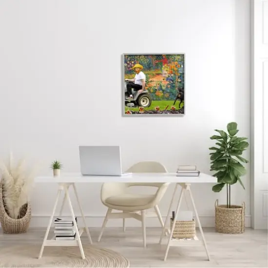 Stupell Industries Van Gogh Gardening Flowers Farmer Dog Collage Framed Giclee Art Gray {3}