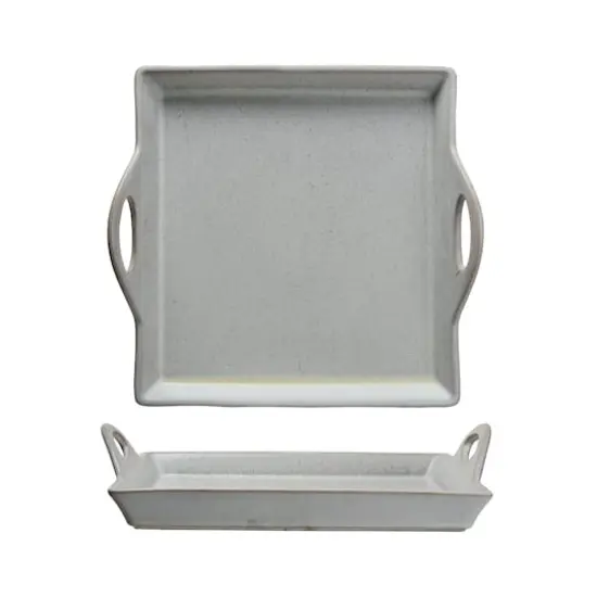 Hello Honey&reg; 16.5" White Antique Elegance Stoneware Serving Tray with Handles {3}