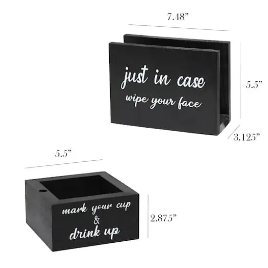 Elegant Designs&trade; Napkin Holder and Cup Holder Set with Black with White Script {3}