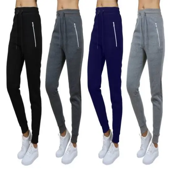 Galaxy by Harvic Women's Relaxed-Fit Fleece-Lined Jogger Sweatpants with Zipper Pockets 4 Pack Black/Charcoal/Navy/Heather Gray {1}