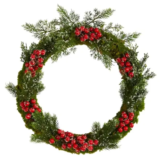 20" Iced Pine & Berries Christmas Wreath {1}