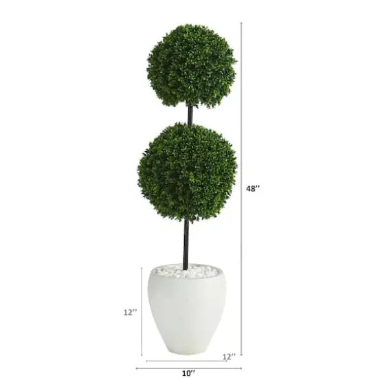 4ft. Boxwood Double Ball Topiary Tree in White Planter {3}