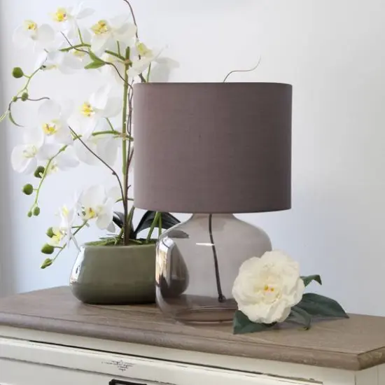 Simple Designs 14" Glass Table Lamp with Gray Fabric Shade Smoke/Gray {5}