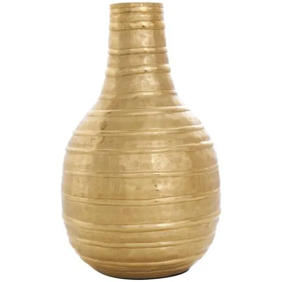 13" Gold Metal Snakeskin Inspired Vase with Dimensional Linear Accents {7}