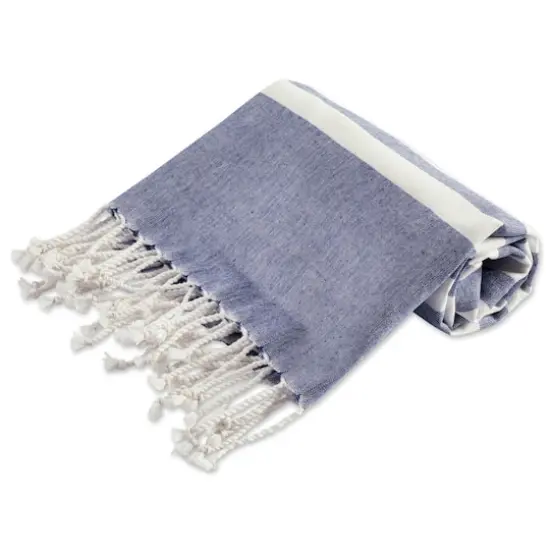 DII&reg; Striped Fouta Towel with Fringe Nautical Blue {7}