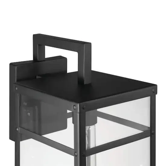 Hello Honey&reg; Blake Black Modern Metal & Clear Glass Paneled Wall Mounted Outdoor Light {3}