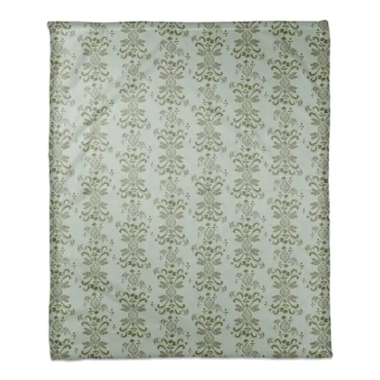 Floral Crest Coral Fleece Blanket Green {1}
