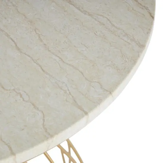 25" Gold Metal Flower Inspired Accent Table with Cream Marble Tabletop {5}