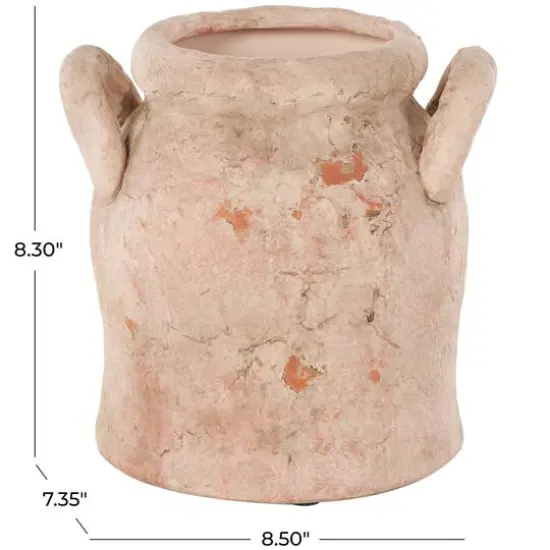 8.25" Pink Ceramic Antique Style Distressed Decorative Vase with Handles {9}