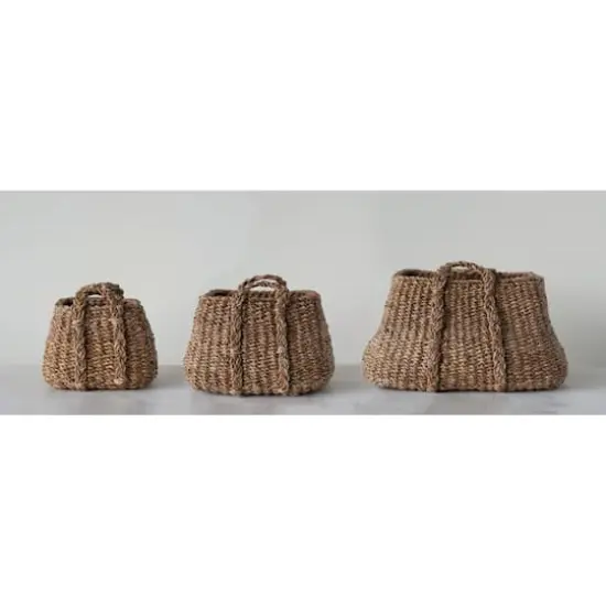 Hello Honey&reg; Brown Natural Seagrass Baskets with Handles Set {3}