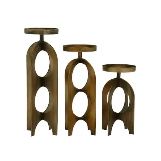 Gold Metal Contemporary Candle Holder Set {3}