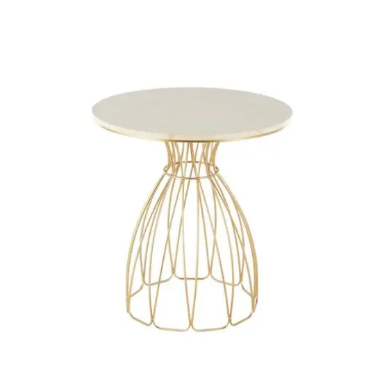 25" Gold Metal Flower Inspired Accent Table with Cream Marble Tabletop {7}