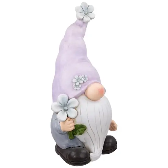 18" Gnome with Purple Hat & Flower Outdoor Garden Statue {5}