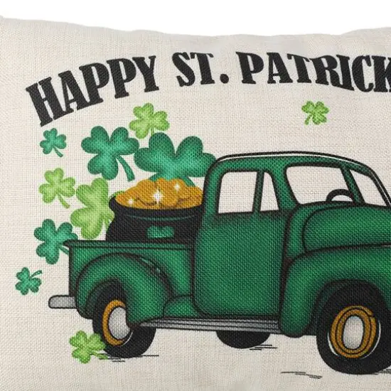 Glitzhome&reg; 18" Faux Burlap Happy St. Patrick's Day Truck Pillow {7}