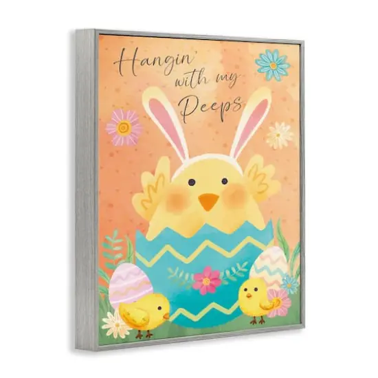 Stupell Industries Hangin' With My Peeps Easter Egg Chicks Framed Giclee Art Gray {4}