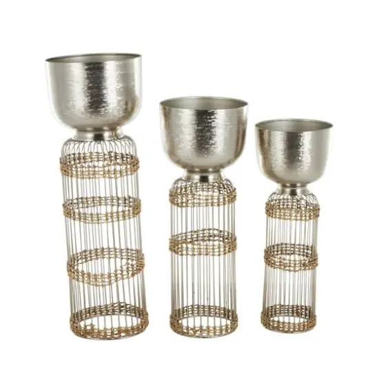 Silver Textured Rounded Dome Metal Planter Set {9}