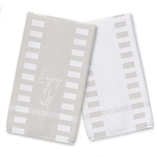 Striped Dashed Lines Enjoy All Tea Towel Set {1}