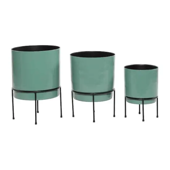 Teal Metal Contemporary Planter Set {5}
