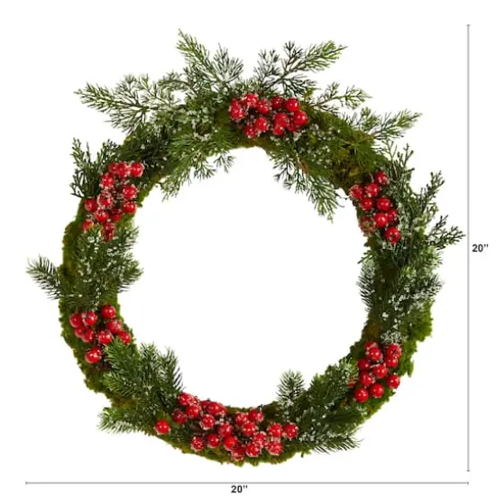 20" Iced Pine & Berries Christmas Wreath {3}