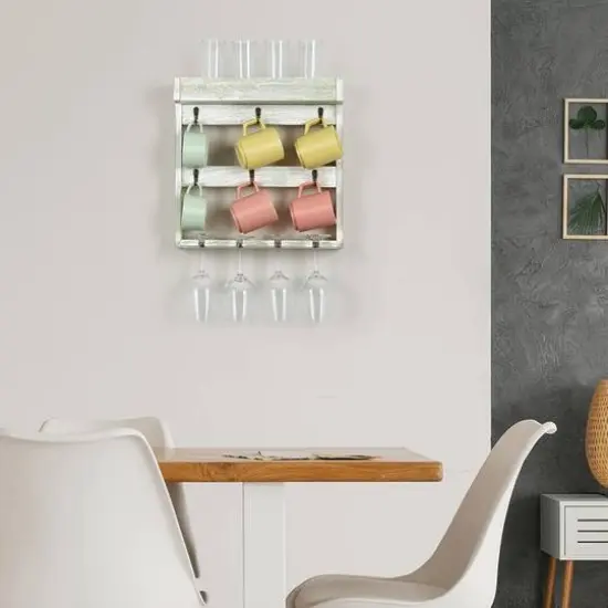 NEX&trade; 16" Green White Wood Wall-Mounted Coffee Mug Rack {6}