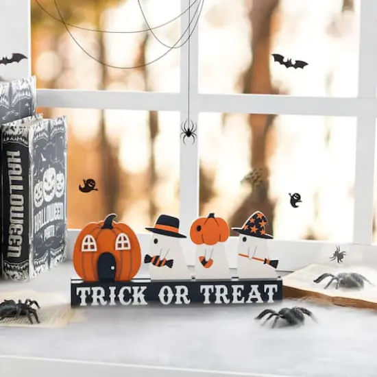 Glitzhome® 12"L Halloween Wooden TRICK OR TREAT Pumpkin & Ghosts Table Decor {3}