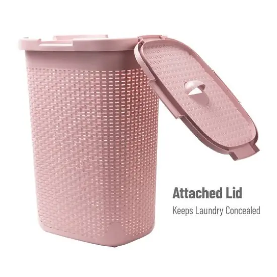 Mind Reader 60L Ventilated Slim Laundry Hamper with Cut Out Handles & Attached Hinged Lid, 2ct. Pink {6}