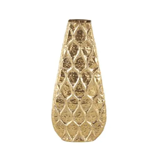 28" Gold Metal Vase with Peacock Inspired Design {9}