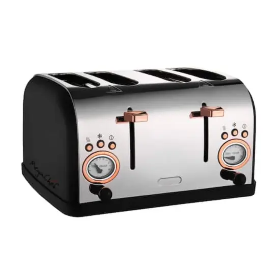 MegaChef Black & Rose Gold 4 Slice Wide Slot Toaster with Variable Browning {1}