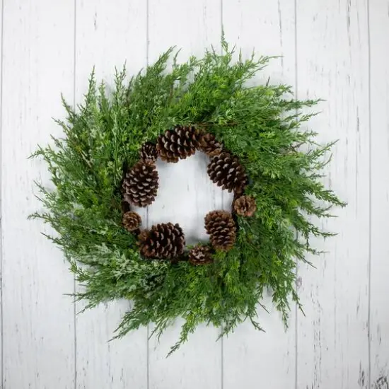 26" Frosted Cedar & Pinecone Christmas Wreath {3}