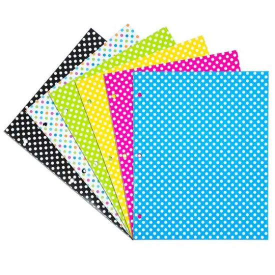 JAM Paper Polka Dots Glossy Laminated Two Pocket 3 Hole Punch School Folders, 6ct. {3}