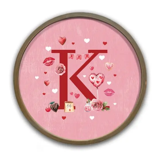 Valentine Things Monogram Round Brown Framed Print K {1}