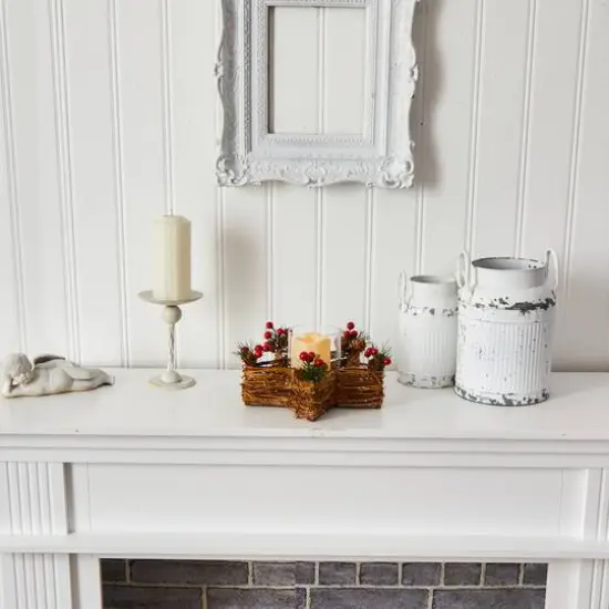 Holiday Star Twig Candle Holder with LED Candle Table Christmas Arrangement {7}