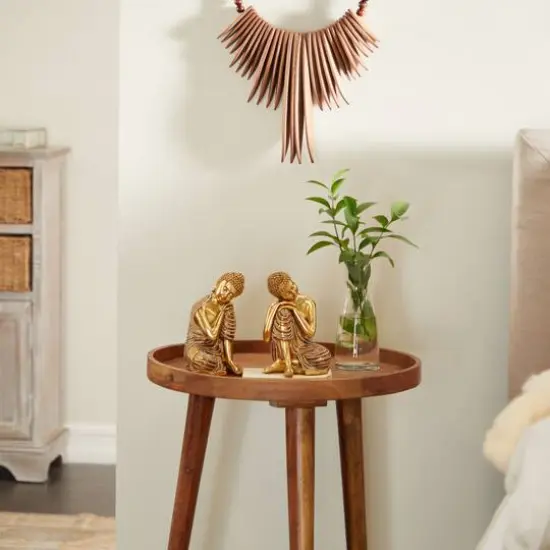 Set of 2 Gold Polystone Traditional Sculptures, 7" x 5" x 5" {8}