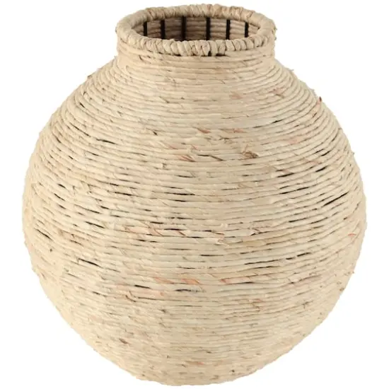 13" Beige Seagrass Handmade Wrapped Vase {1}