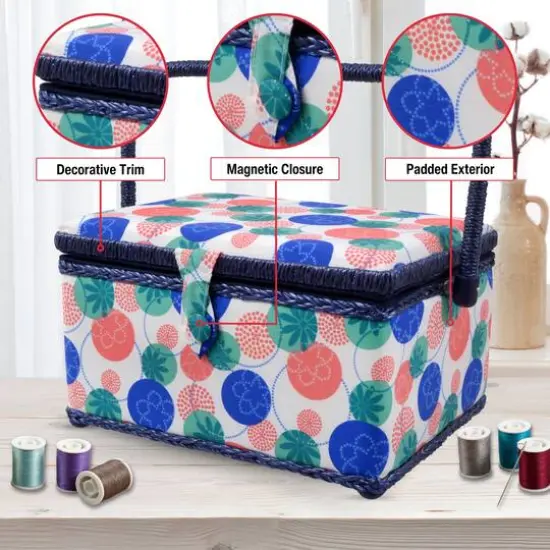 SINGER&reg; Large Florence Floral Print Sewing Basket with Sewing Kit {8}