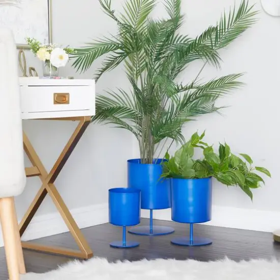 Metal Modern Planters Set Blue {4}