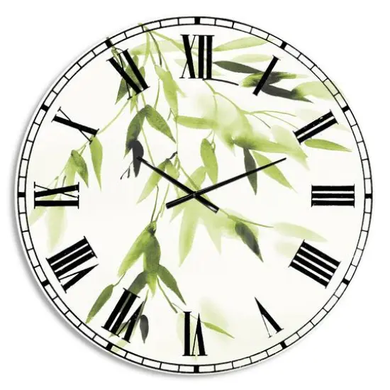 Designart 'Simplist Bamboo Leaves I Lake House Wall Clock {1}