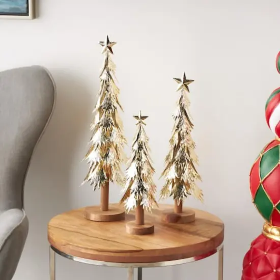 Gold Metal Layered Branch Christmas Tree Set  {3}