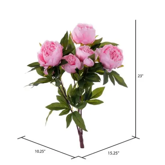 23" Artificial Brush Pink Peony Spray with 6 Flowers {4}